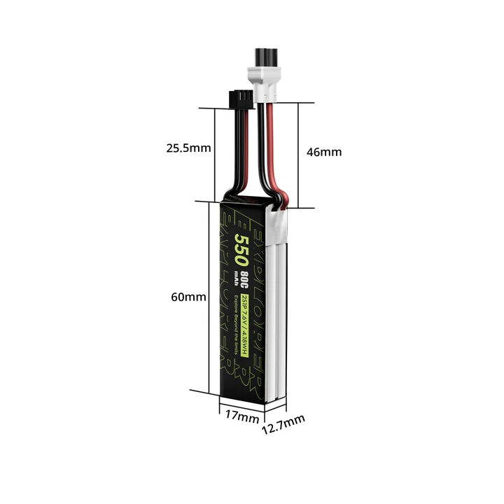 FLYWOO Explorer 550mAh LiHV 2S 80C Battery XT30UP