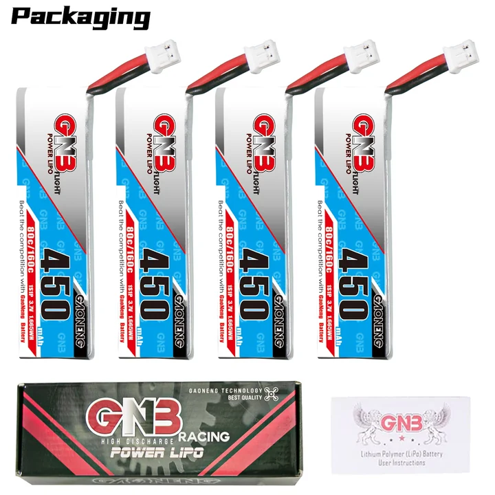 GNB 1S 3.7V 450mAh 80C PH2.0 Cabled LiPo Battery Long Type