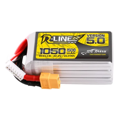 Tattu 1050mAh 6S 150C 22.2V Lipo Battery | XT60 Plug | R-Line 5.0